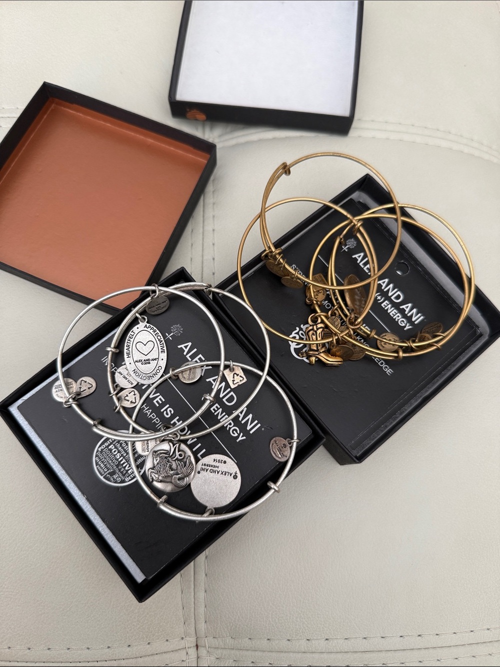 Alex and Ani Gold and Silver Charm Bangle Set with Mixed Charms - bundle of 7